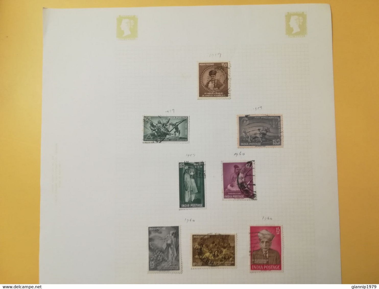PAGINA PAGE ALBUM INDIA 1959 ATTACCATI PAGE WITH STAMPS COLLEZIONI LOTTO LOT LOTS - Collections, Lots & Series
