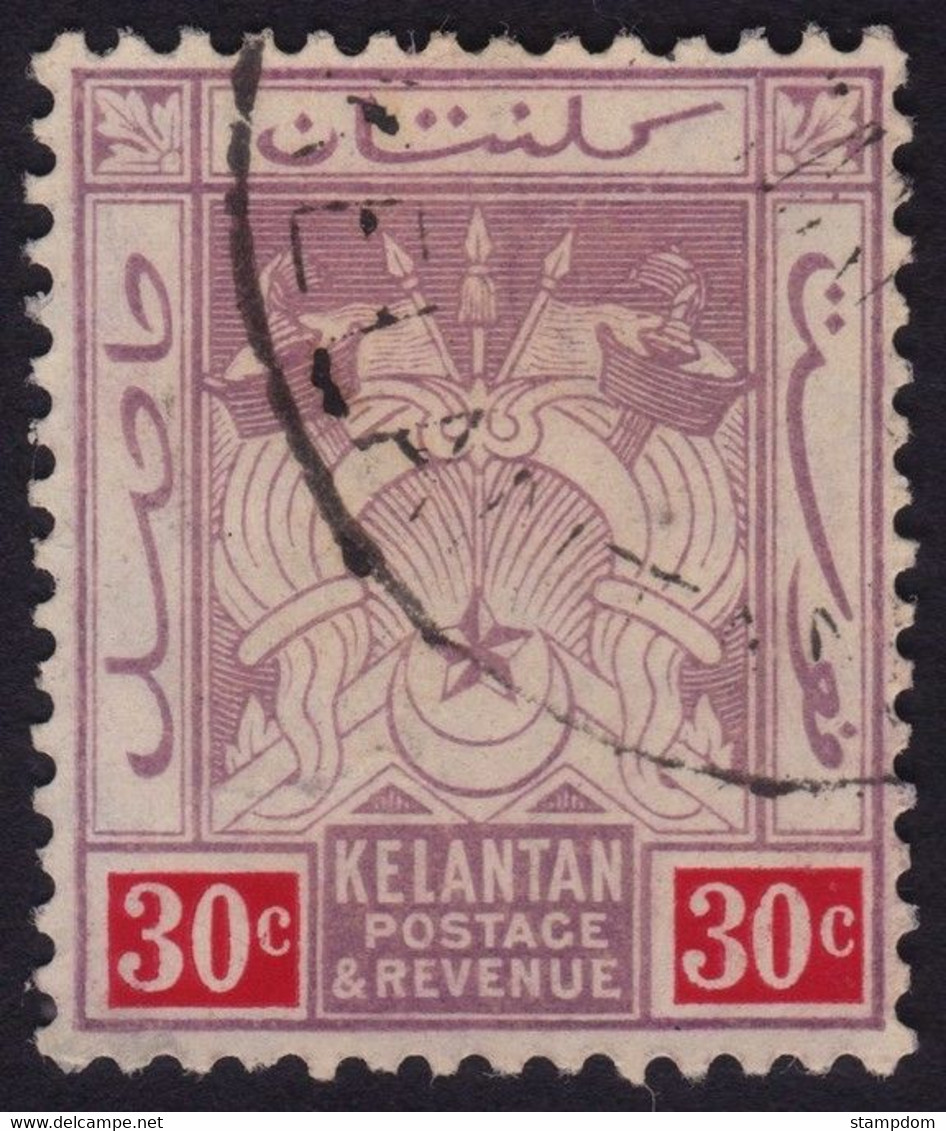 KELANTAN 30c Wmk.Crown MCA Sc#7 - USED @P479 - Kelantan