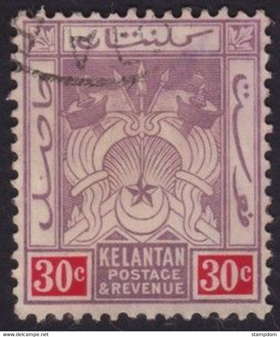 KELANTAN 30c Wmk.Crown MCA Sc#7 - USED @P506 - Kelantan