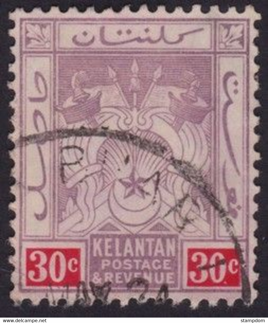 KELANTAN 30c Wmk.Crown MCA Sc#7 - USED @P509 - Kelantan