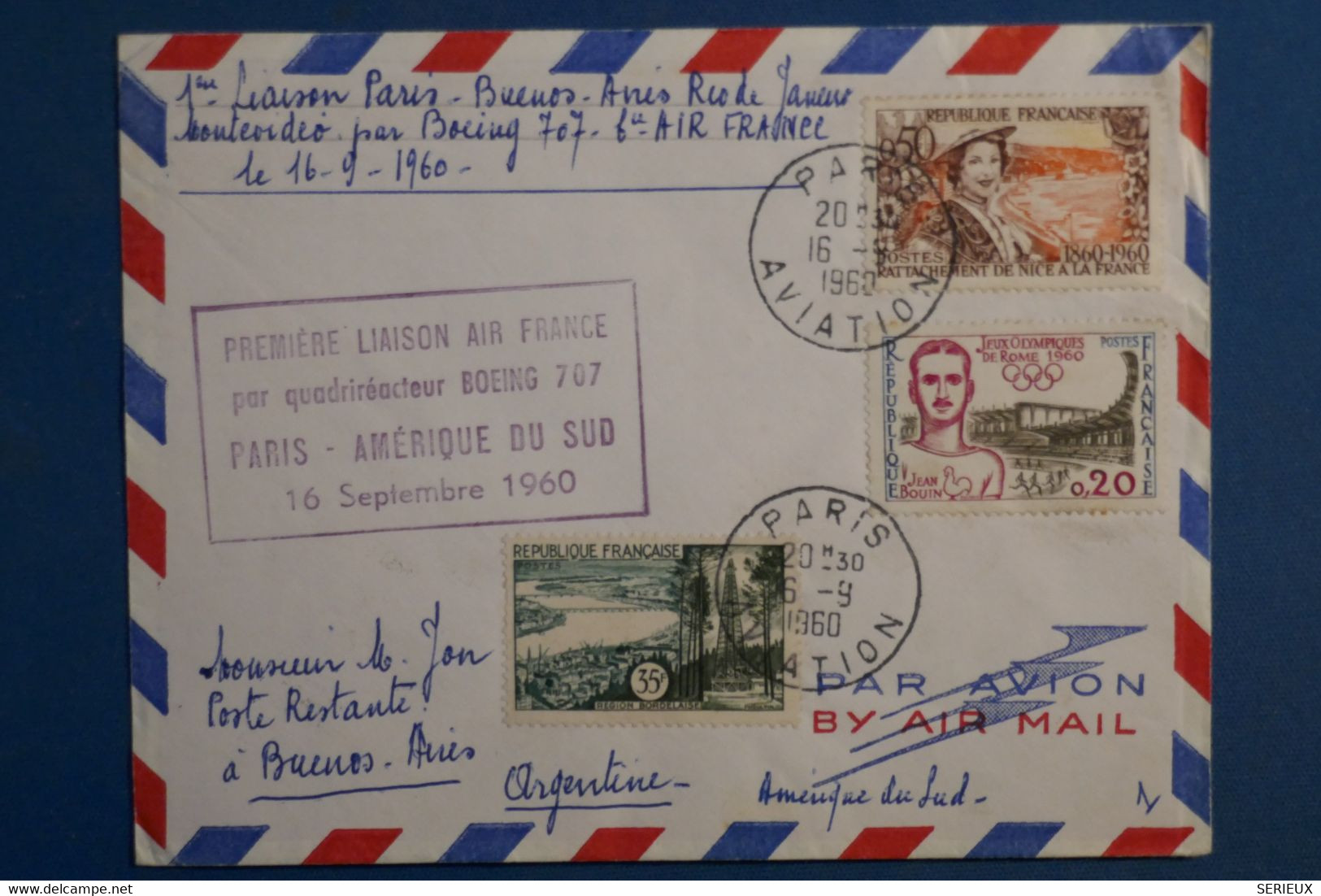 AK12 FRANCE BELLE  LETTRE 1960  1ERE LIAISON  AIR FRANCE PARIS  BUENOS AIRES   +++ AEROPHILATELIE +AFFRANCH. PLAISANT - - First Flight Covers