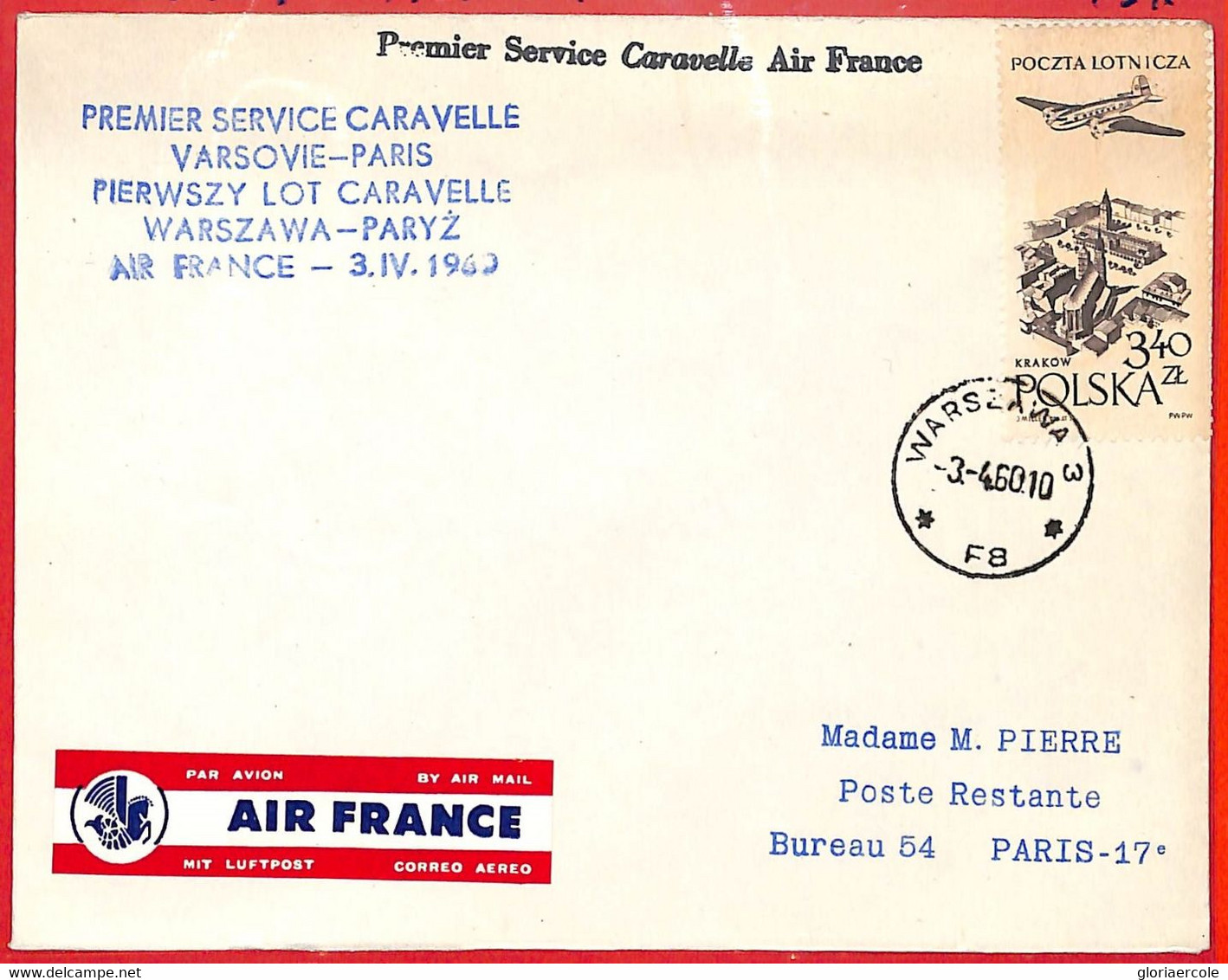 Aa3411 - POLONIA - Postal History - FIRST FLIGHT Cover WARSAW - PARIS  1960 - Flugzeuge