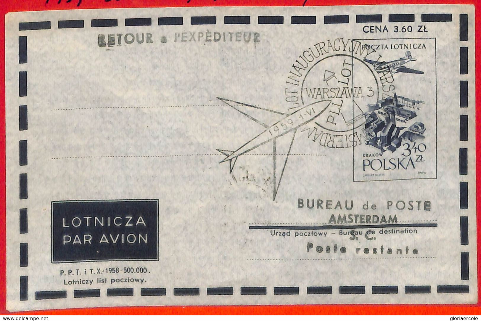 Aa3415 - POLONIA - Postal History - FIRST FLIGHT Cover WARSAW - PARIS  1959 LOT Polish Airlines - Posta Aerea