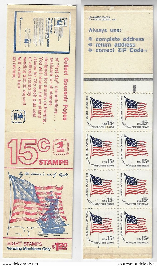 USA United States 1978 Complete Booklet With 8 Stamp Fort McHenry Flag Navy Warship Sailing Ship - 2. 1941-80