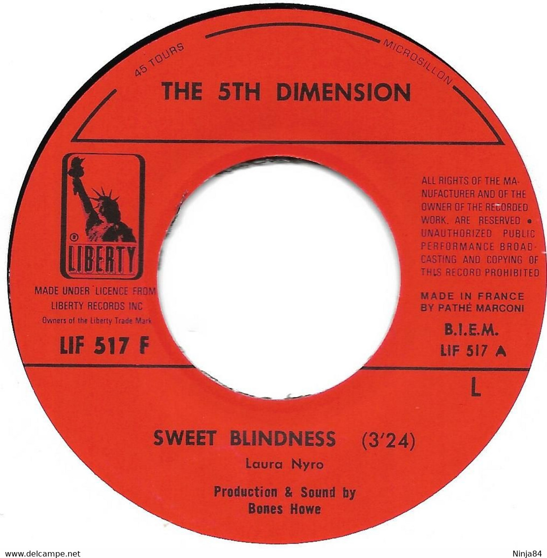 SP 45 RPM (7")  The 5th Dimension  "  Sweet Blindness  " - Soul - R&B