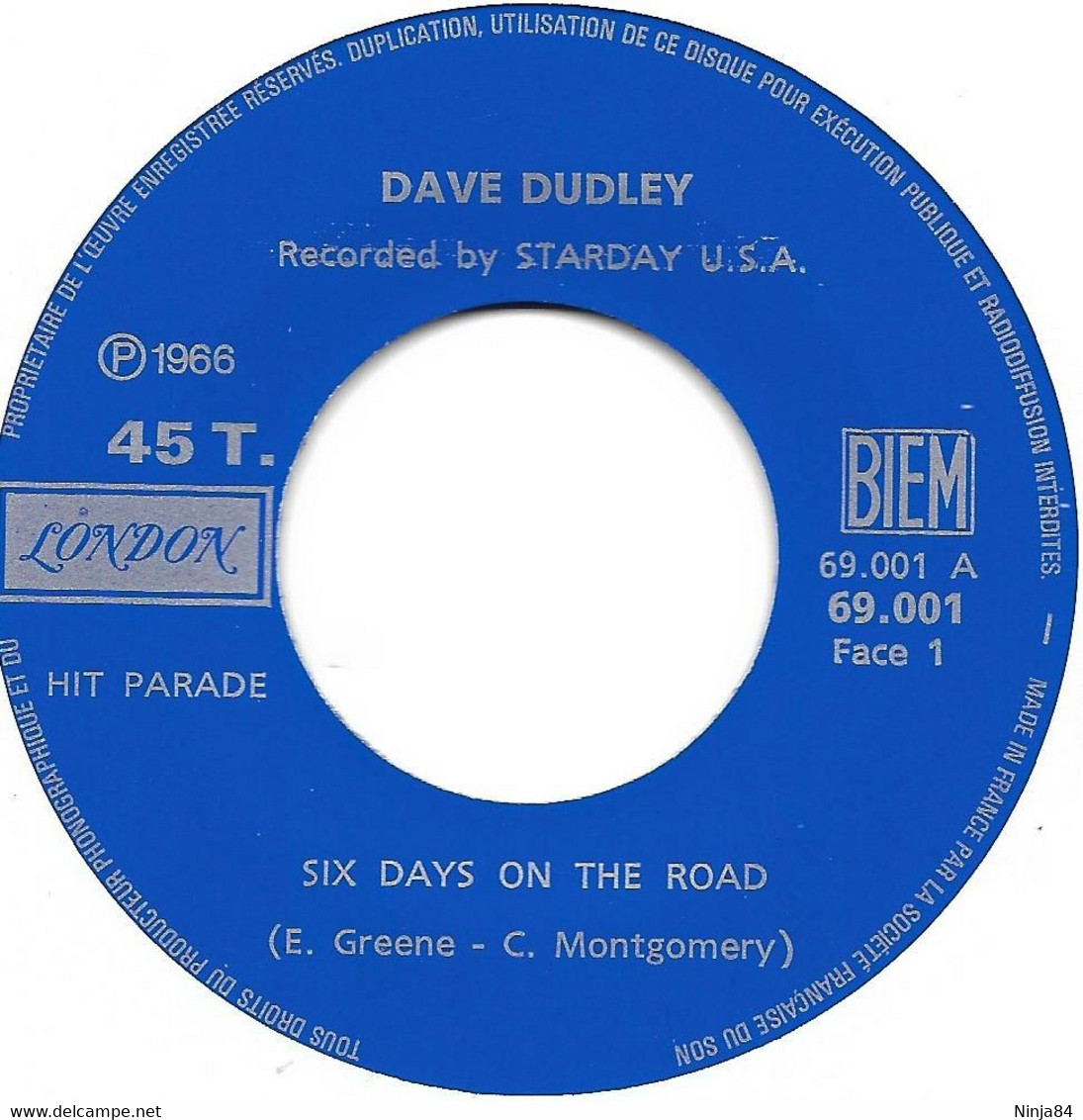 SP 45 RPM (7")  Dave Dudley / Patsy Cline   "  Six Days On The Road / There He Goes  " - Country Et Folk