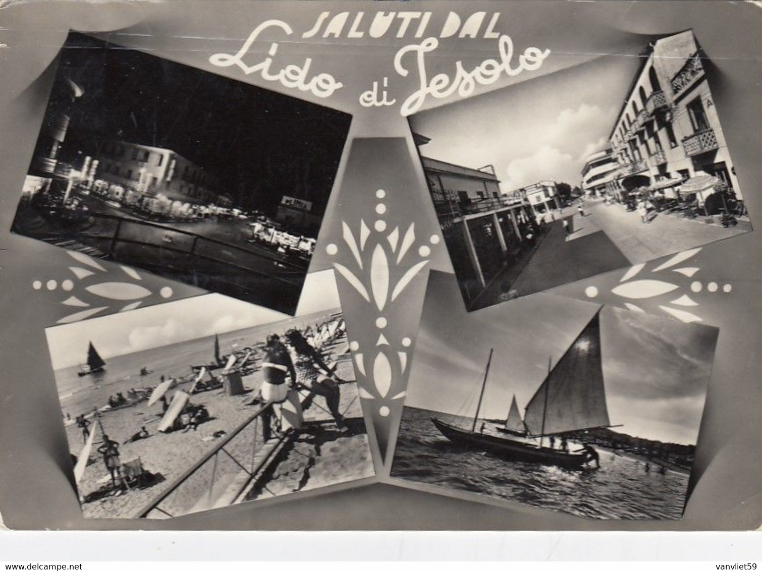 LIDO DI JESOLO -VENEZIA-SALUTI DA-MULTIVEDUTE-CARTOLINA VERA FOTOGRAFIA VIAGGIATA IL 4-7-1958 - Venetië (Venice)