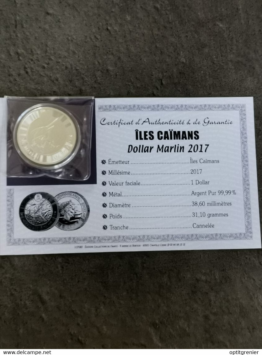 1 DOLLAR ARGENT 2017 LE MARLIN ELISABETH II ILES CAIMANS SOUS CAPSULE + CERTIFICAT - Cayman Islands