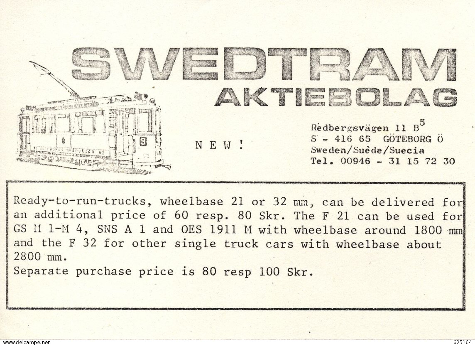 Catalogue SWEDTRAM AKTIENBOLAG 1977 December HO 1/87 Preisliste SEK - Inglés