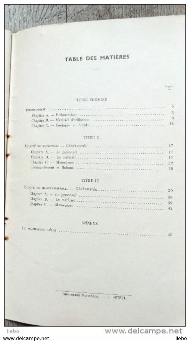 Règlement De Manoeuvre Embarcations De Secours En Cas D'inondation 1960 Plongée Pompiers - Pompiers