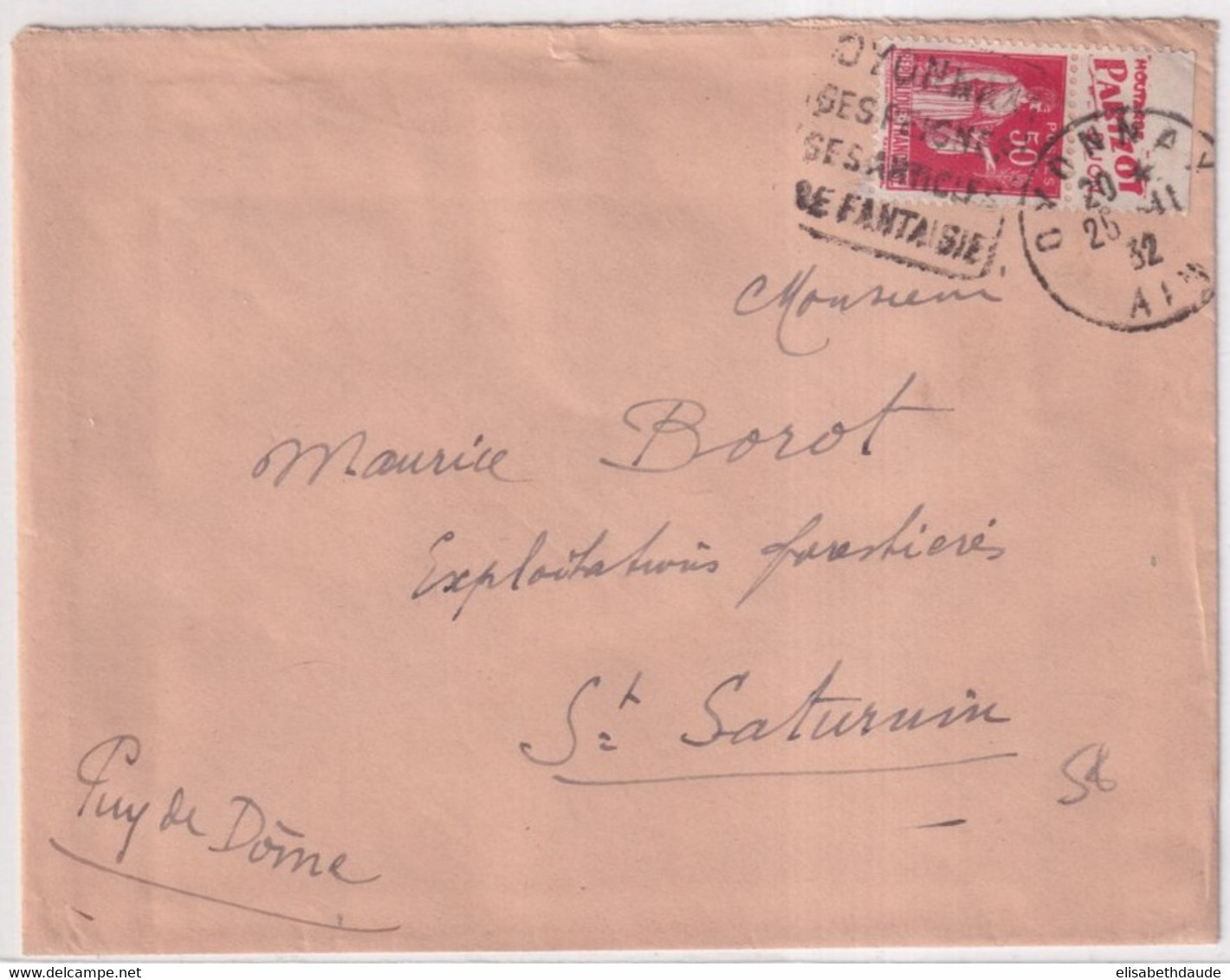 1932 - BANDE PUB "MOUTARDE PARIZOT DIJON" Sur PAIX Sur ENVELOPPE De OYONNAX Avec OBLITERATION DAGUIN ! - Storia Postale