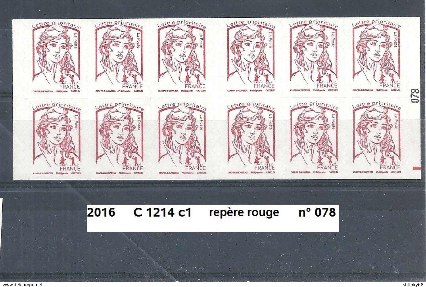 Variété Carnet Adhésifs De 2016 Neuf** Y&T N° C 1214 C1 Repère Rouge N° 078 - Libretti