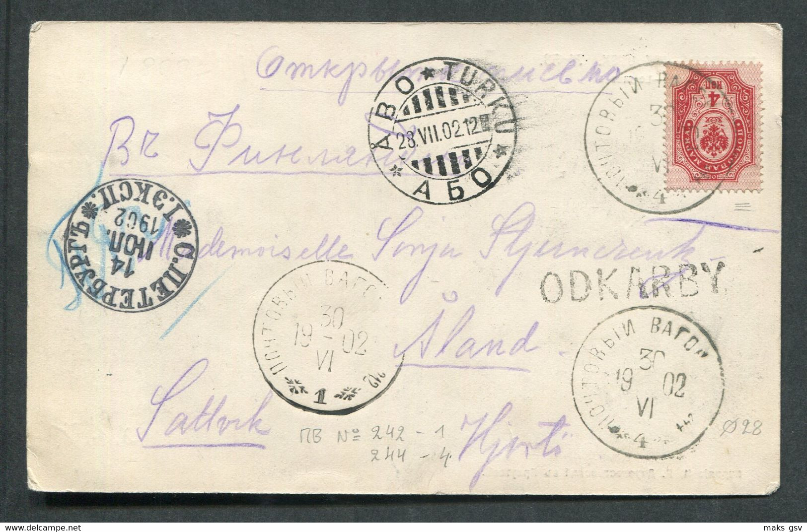 SRW85 Russia SIBERIA Railway TPO №244 Sretensk-Chita Cancel 1902 Irkutsk VIEW Postcard To Odkarby Åland Finland Pmk - Covers & Documents