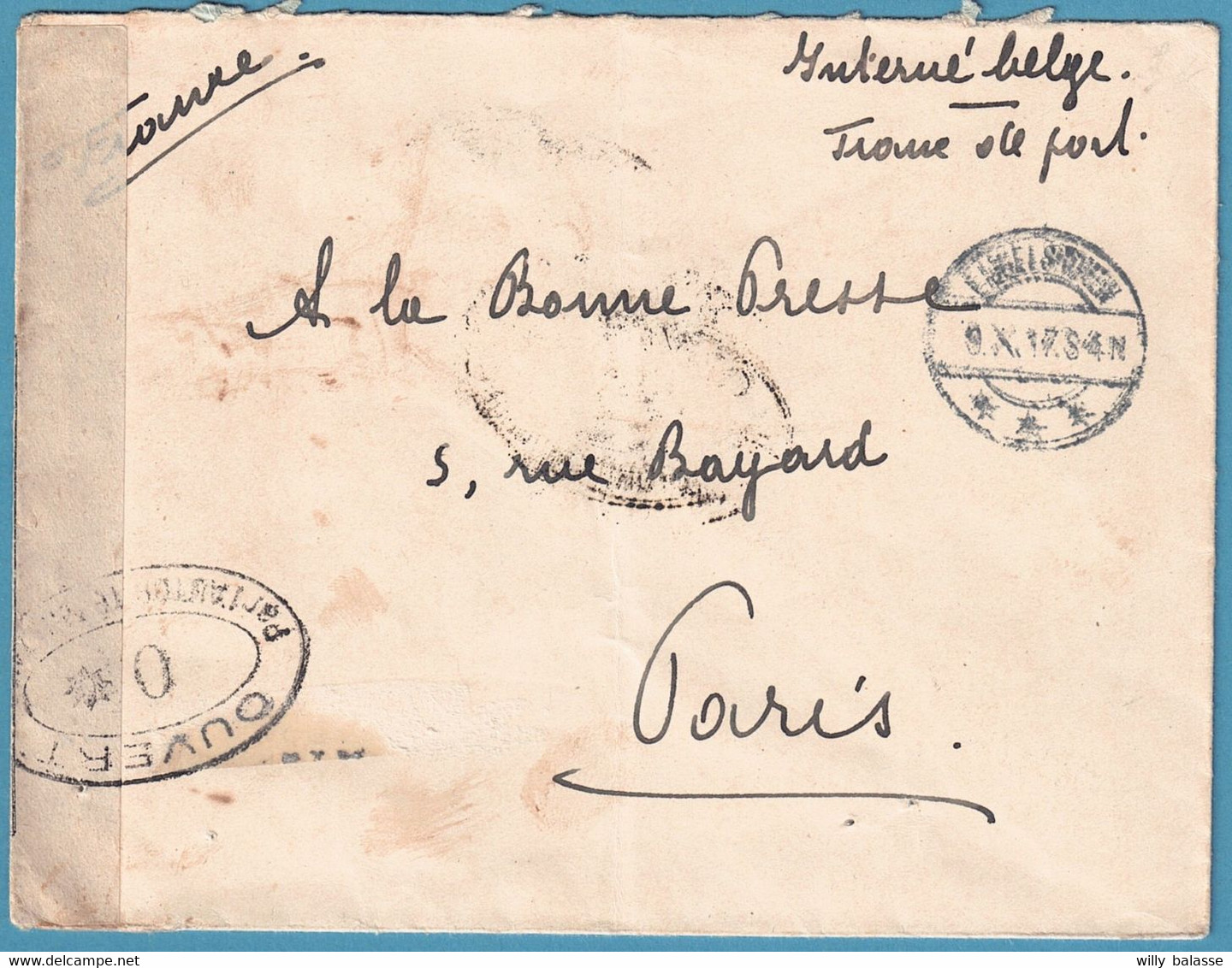 Env SM Du Camp De Càpt EIJGELHOVEN/1917 + Censure Française Pour Paris - Army: Belgium