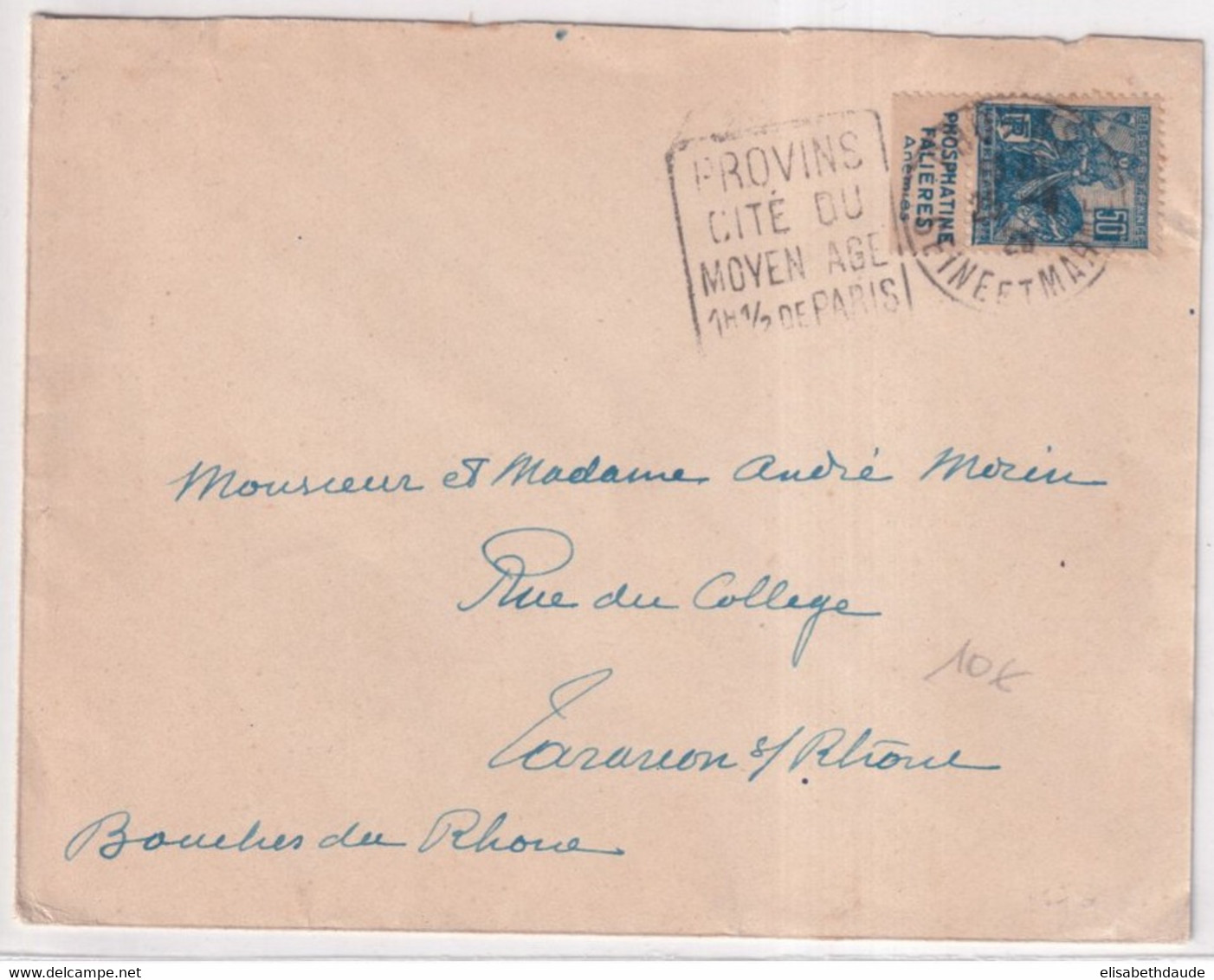 1929 - BANDE PUB "FALIERES" Sur JEANNE D'ARC Sur ENVELOPPE De PROVINS Avec DAGUIN (SEINE ET MARNE) - Storia Postale