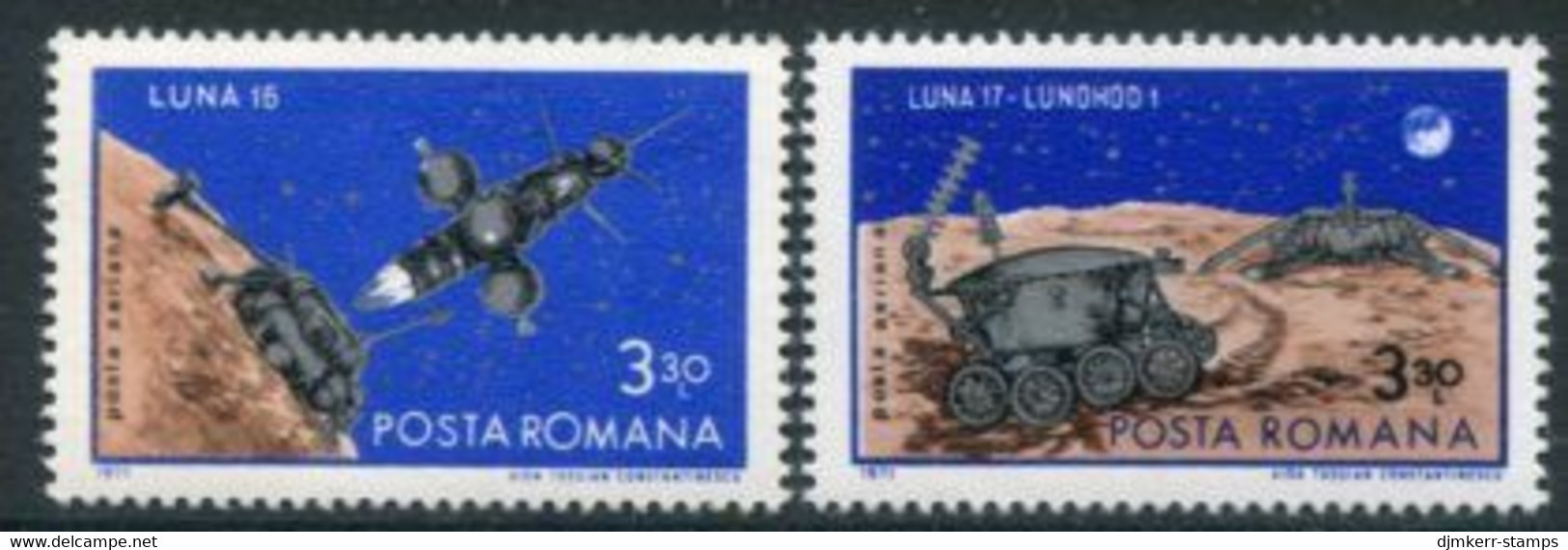 ROMANIA 1971 Moon Landers Singles Ex Block MNH / **.  Michel 2914-15 - Ungebraucht