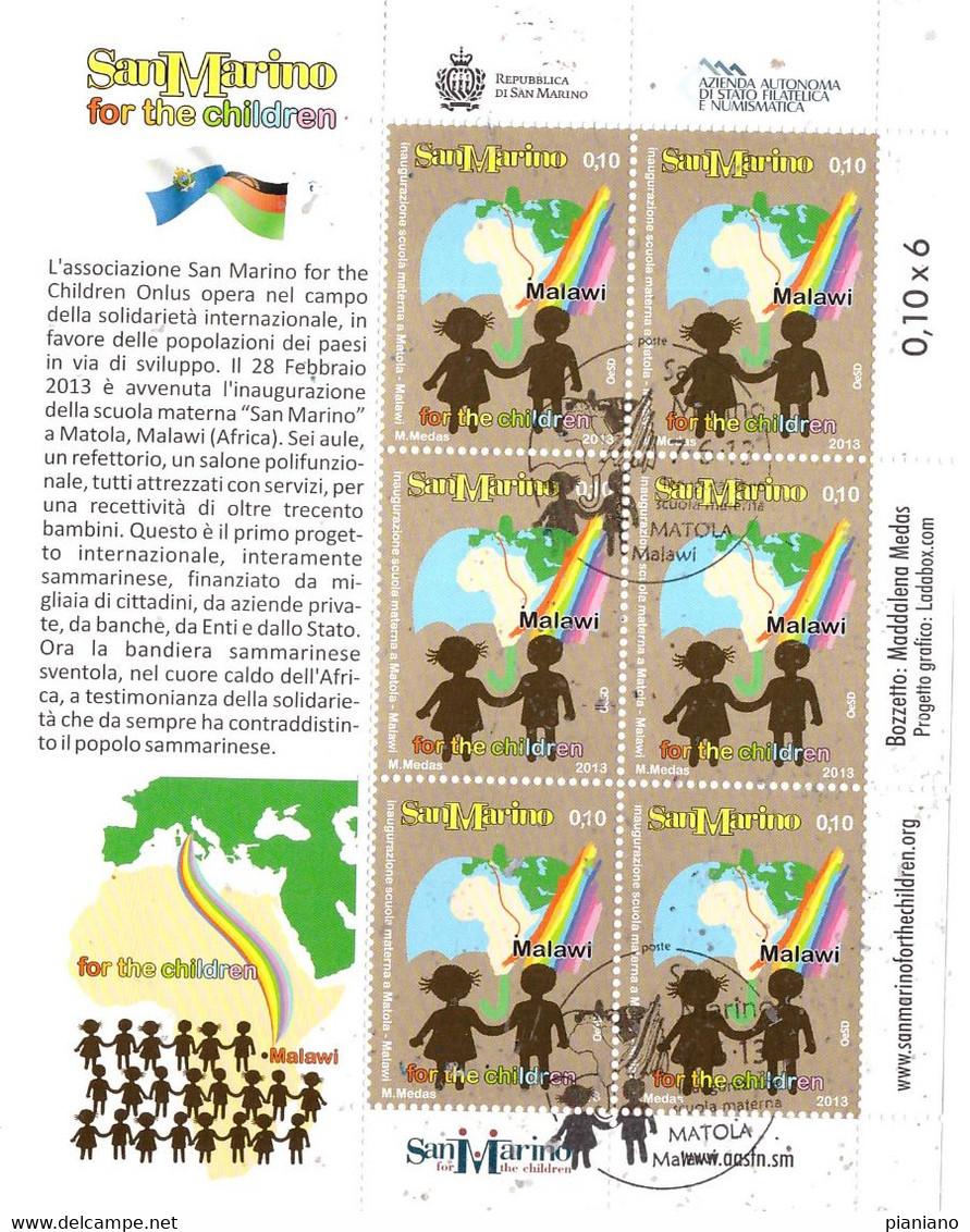 PIA - SAN  MARINO - 2013 : Inaugurazione Di Una Scuola Materna A Matola Nel Malawi  - (SAS  Bf 127-128) - Used Stamps