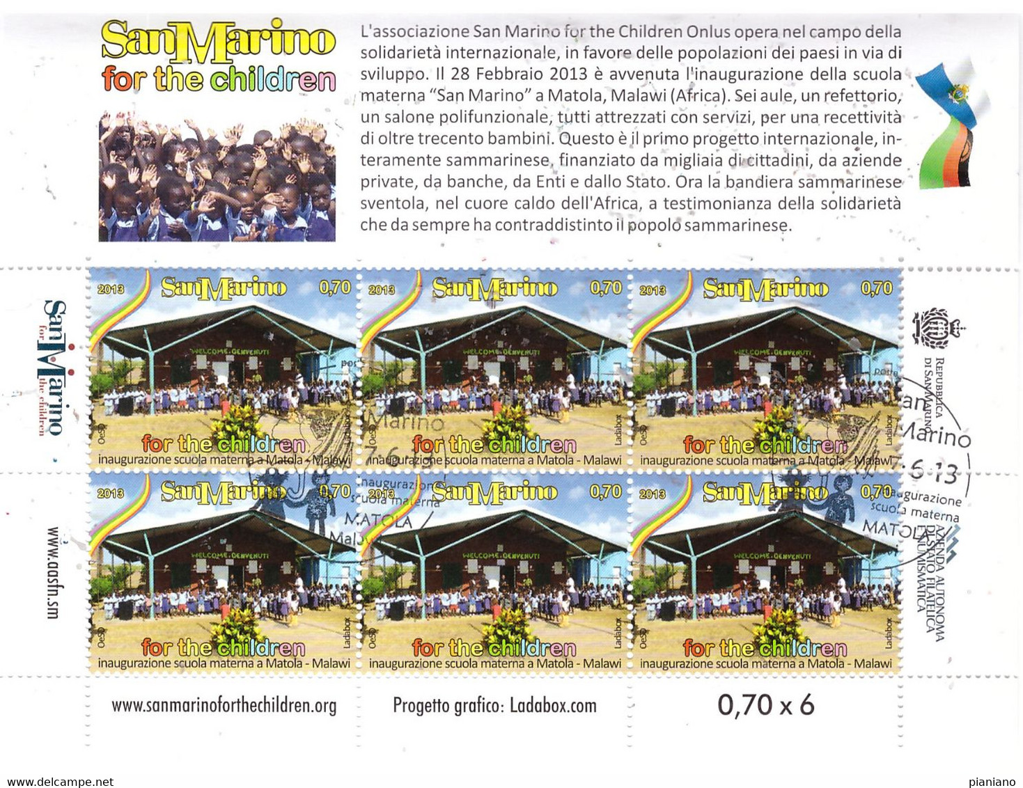 PIA - SAN  MARINO - 2013 : Inaugurazione Di Una Scuola Materna A Matola Nel Malawi  - (SAS  Bf 127-128) - Used Stamps