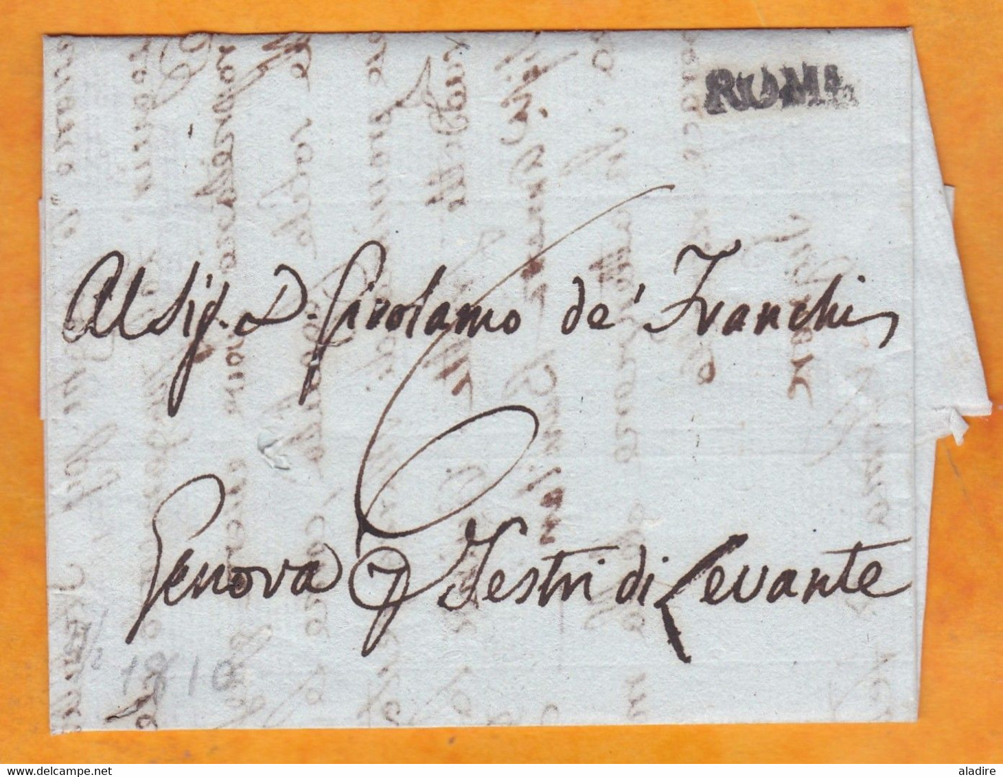 1810 - Lettre Pliée Avec Correspondance  En Italien De ROME Vers Genova, Levante, Italia - 1792-1815: Départements Conquis