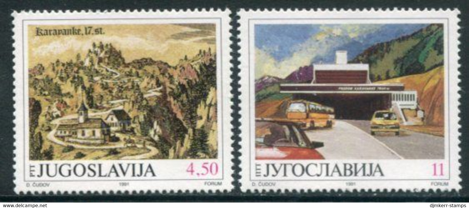 YUGOSLAVIA 1991 Karawanken Road Tunnel MNH / **.  Michel 2482-83 - Unused Stamps