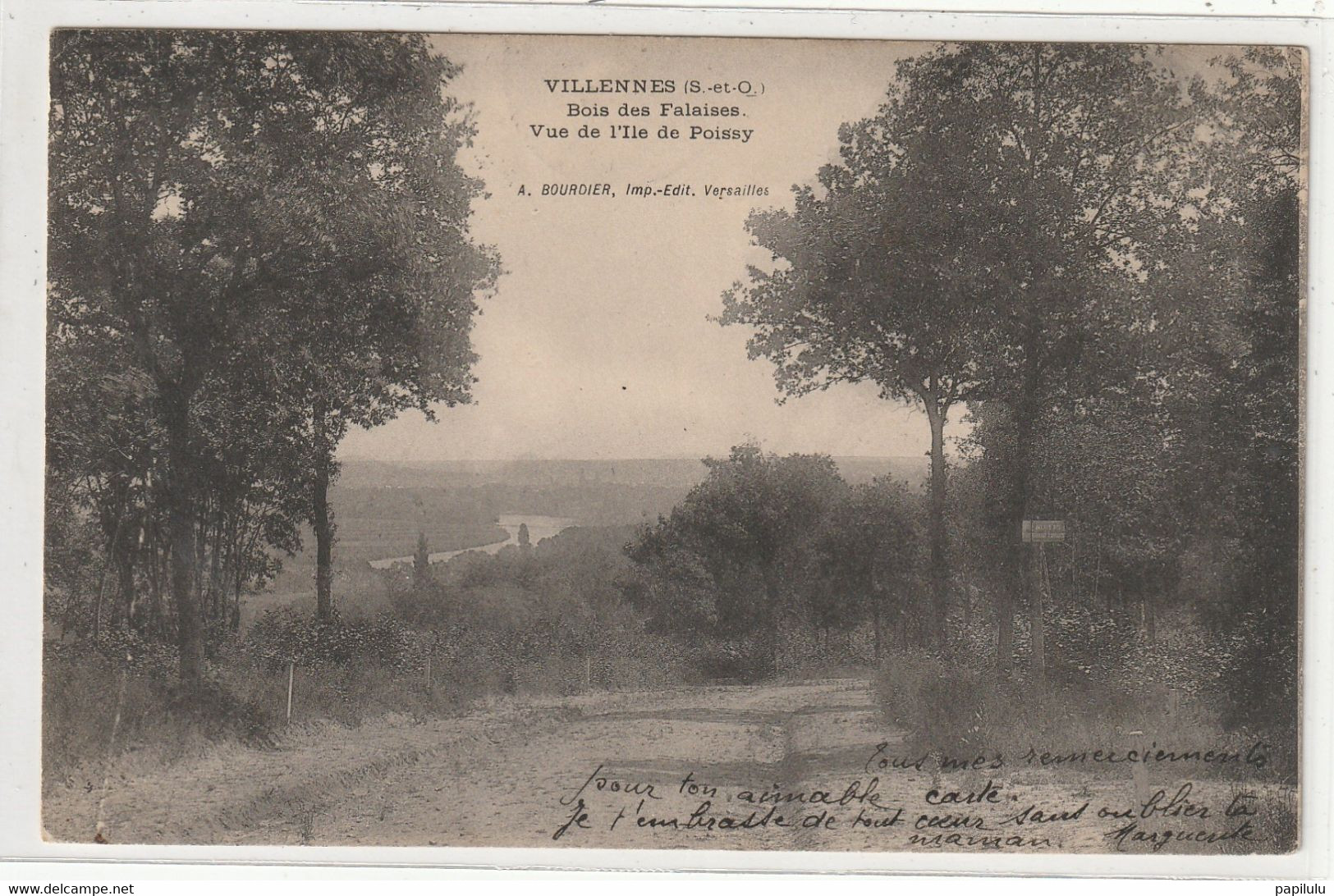 DEPT 78 : Précurseur édit. A Bourdier : Villennes Bois Des Falaises Vue De L'Ile De Poussy - Villennes-sur-Seine