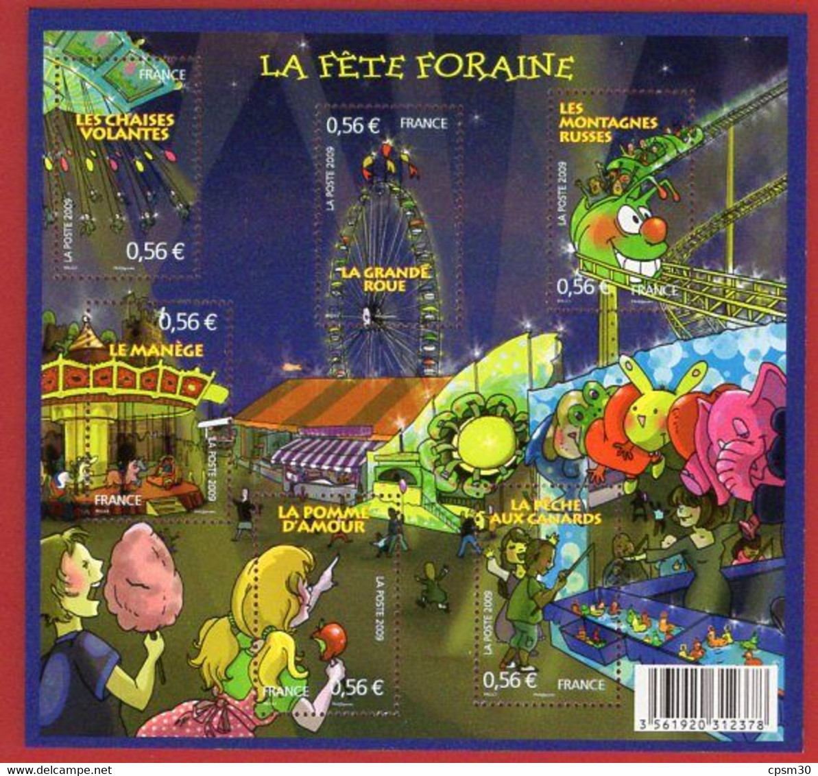 Timbres - La Fête Foraine, Chaises Volantes, Grande Roue, Montagne Russes, Pomme D'amour Etc 4378/2009 - Faciale 3.36 € - Nuovi