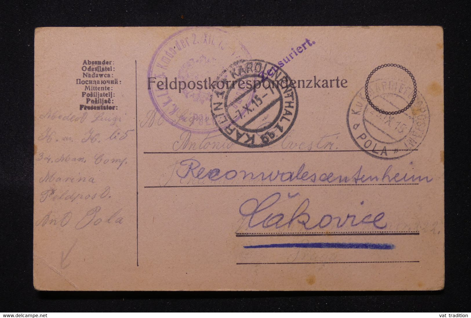 TCHÉCOSLOVAQUIE - Carte De Correspondance Militaire En 1915 De Karlin Pour Čakovice ( Prague ) - L 112579 - ...-1918 Voorfilatelie