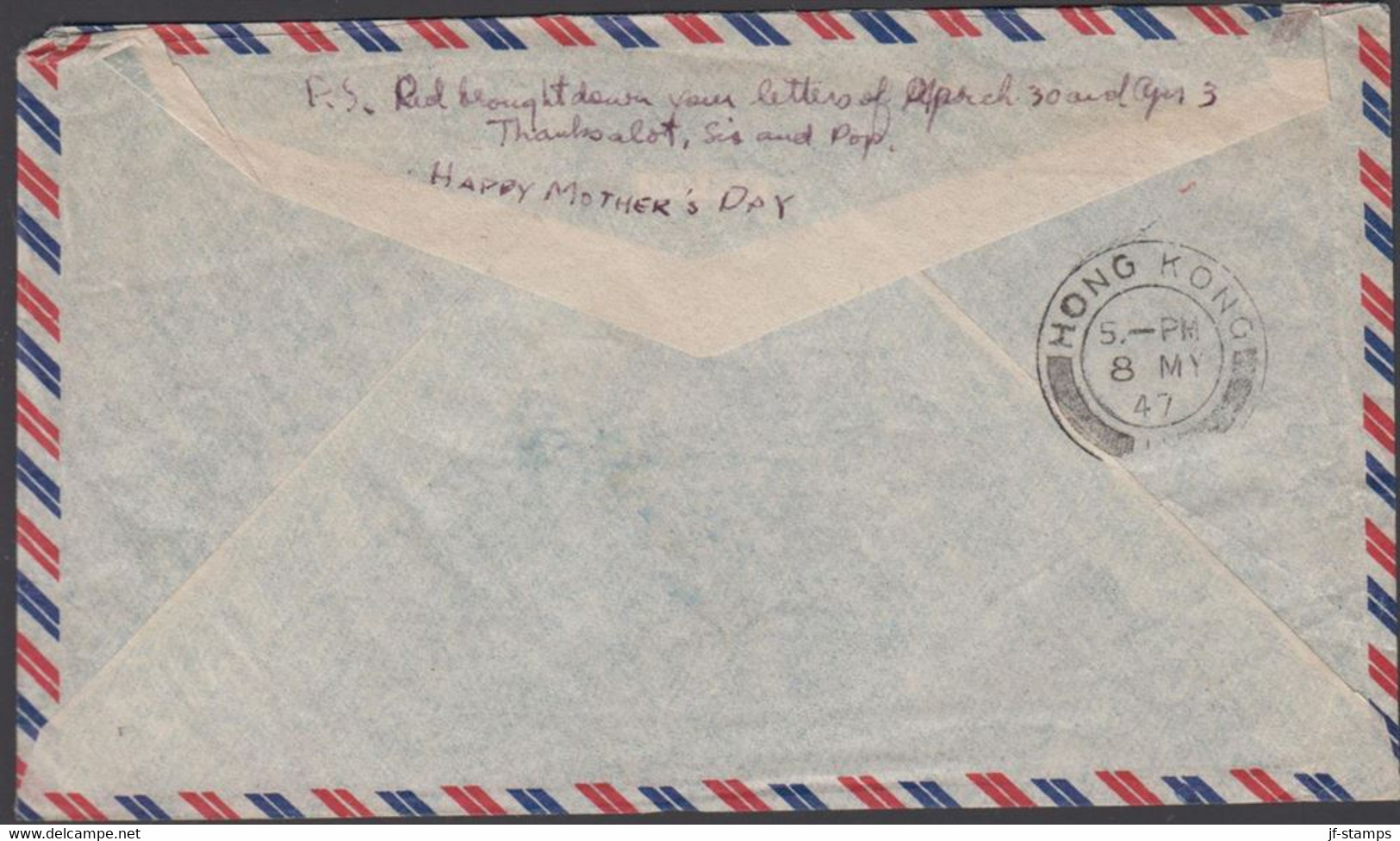 1947. HONGKONG. GEORG VI. TWO DOLLARS + THIRTY CENTS + FIFTY CENTS On AIR MAIL Cover To USA... (Michel  158+) - JF427071 - Storia Postale