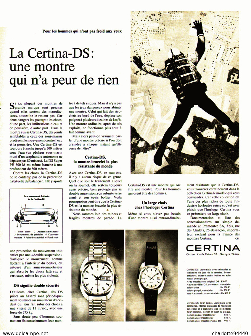 PUB MONTRE   " CERTINA-DS  "  1969 ( 2 ) - Autres & Non Classés