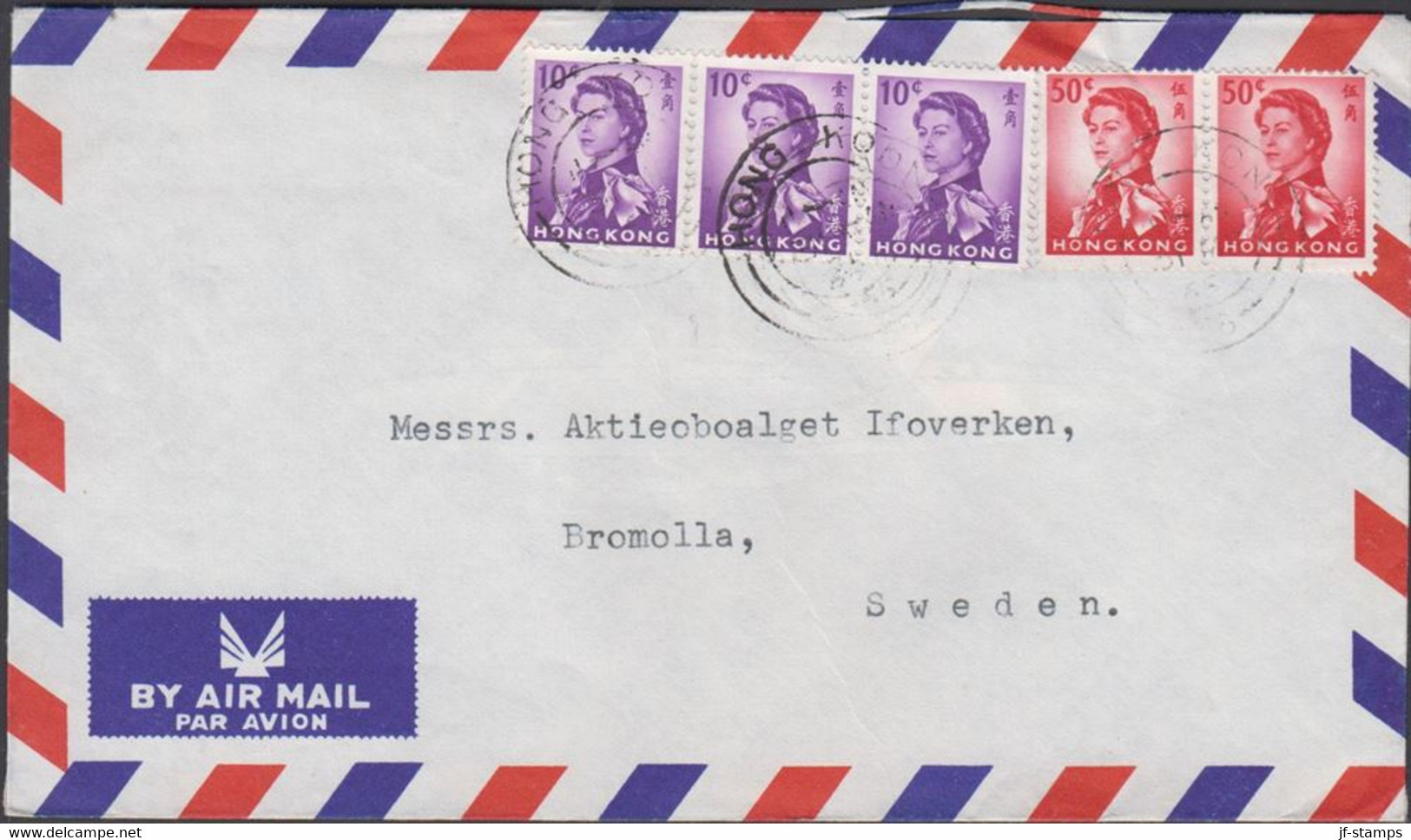 1966. HONG KONG Elizabeth 2 Ex 50 C + 3 Ex 10 C On AIR MAIL Cover To Bromolla, Sweden Cancel... (Michel 203+) - JF427074 - Covers & Documents