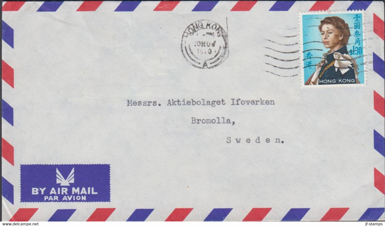 1971. HONG KONG. Elizabeth $ 1.30 On AIR MAIL Cover To Bromolla, Sweden From HONG KONG 20 NOV... (Michel 206) - JF427082 - Cartas & Documentos