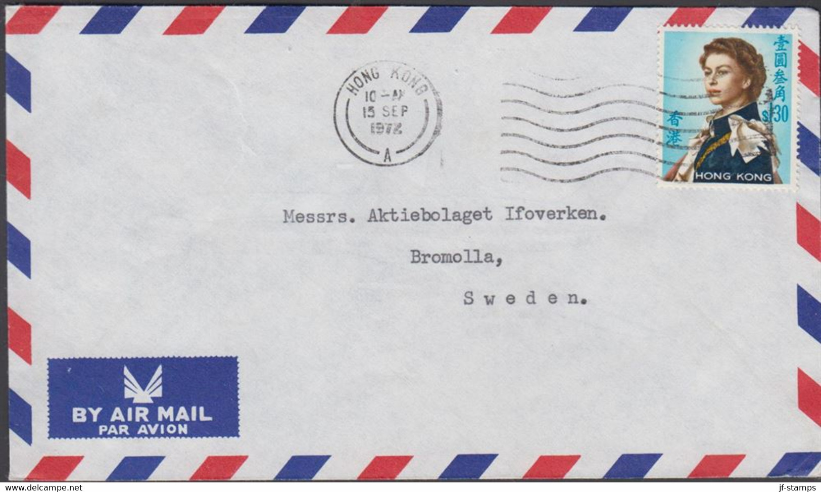 1972. HONG KONG. Elizabeth $ 1.30 On AIR MAIL Cover To Bromolla, Sweden From HONG KONG 15 SEP... (Michel 206) - JF427084 - Lettres & Documents