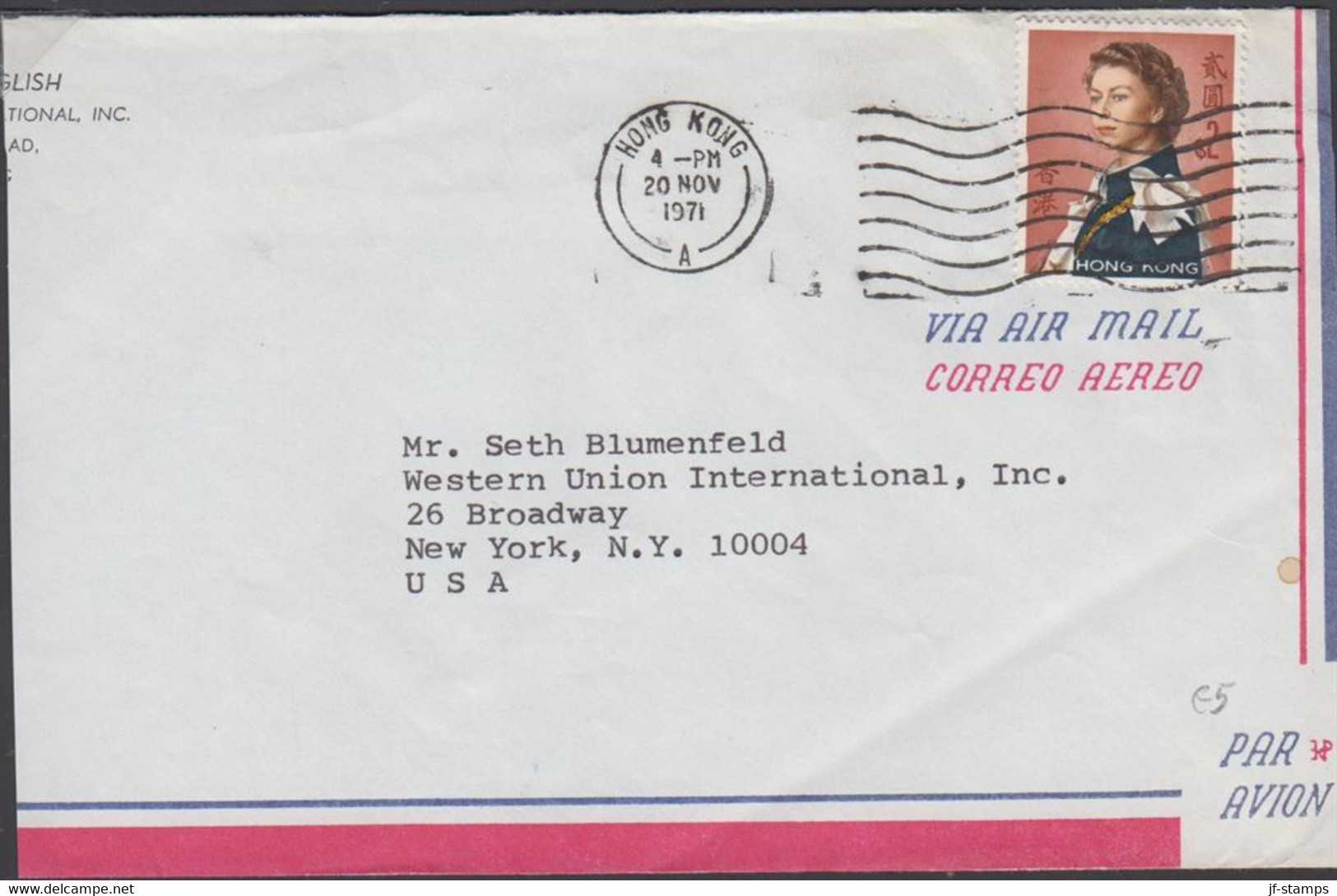 1971. HONG KONG Elizabeth $ 2 On AIR MAIL Cut Long Cover To USA Cancelled HONG KONG 20 NOV 19... (Michel 207) - JF427089 - Covers & Documents