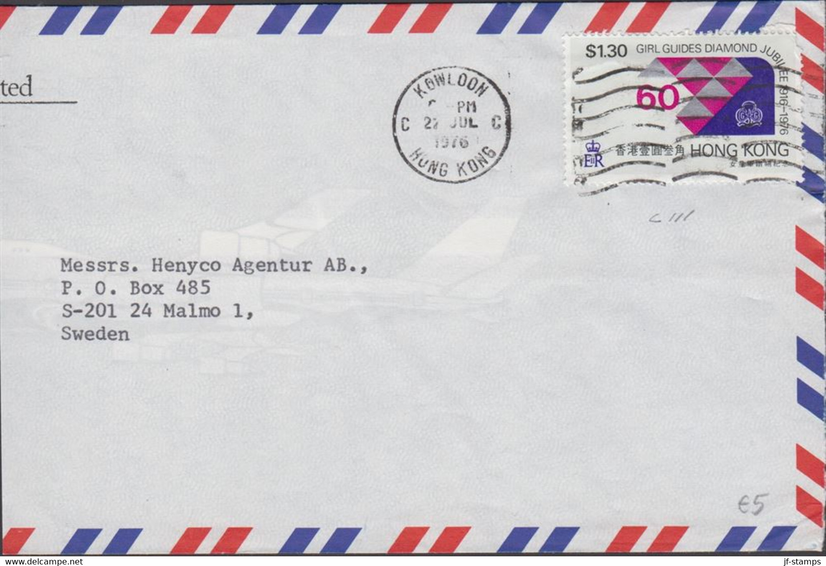 1976. HONG KONG. $ 1.30 Girls Guides - Scouts On Cut Long AIR MAIL Cover To Sweden From HONG ... (Michel 325) - JF427107 - Cartas & Documentos