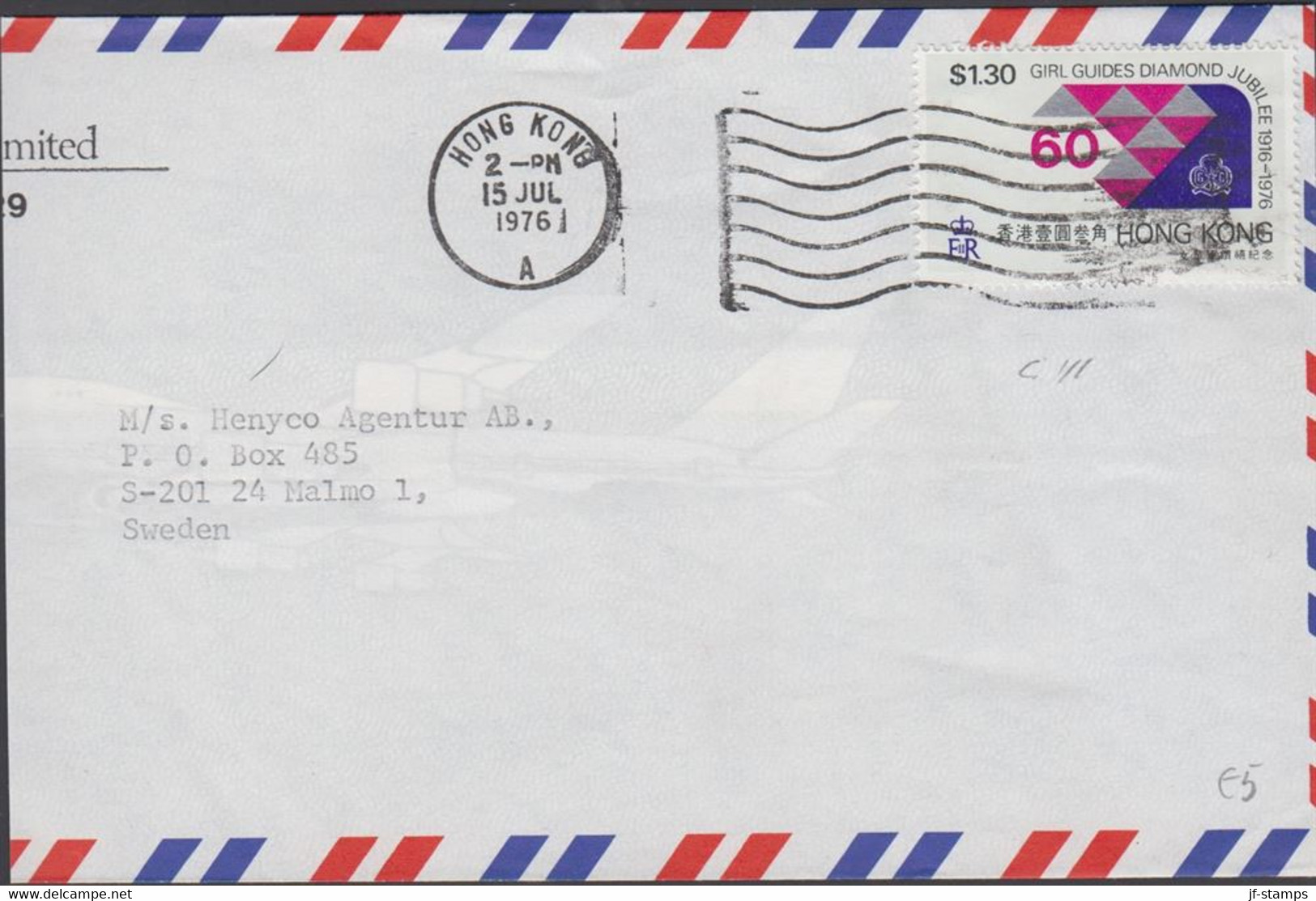 1976. HONG KONG. $ 1.30 Girls Guides - Scouts On Cut Long AIR MAIL Cover To Sweden From HONG ... (Michel 325) - JF427108 - Brieven En Documenten