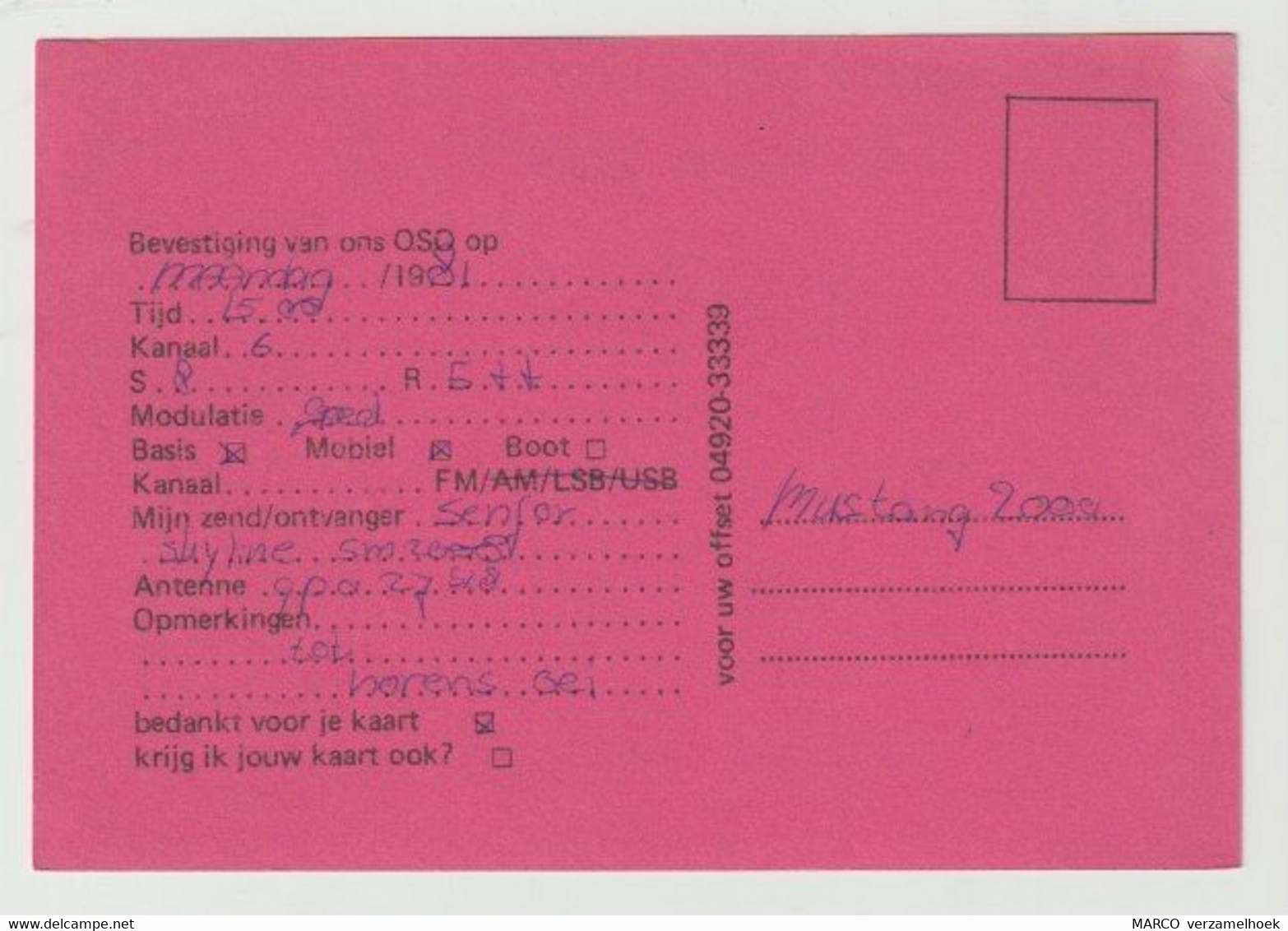 QSL Card 27MC Lady Ricky Mierlo-hout Helmond (NL) - CB