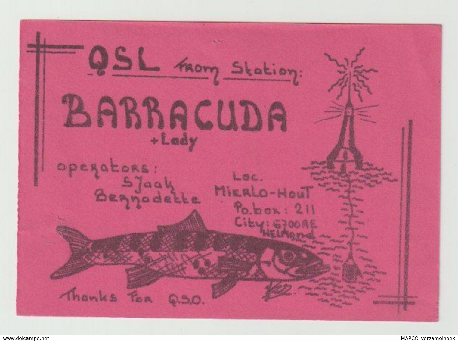 QSL Card 27MC Barracuda Mierlo-hout Helmond (NL) - CB-Funk