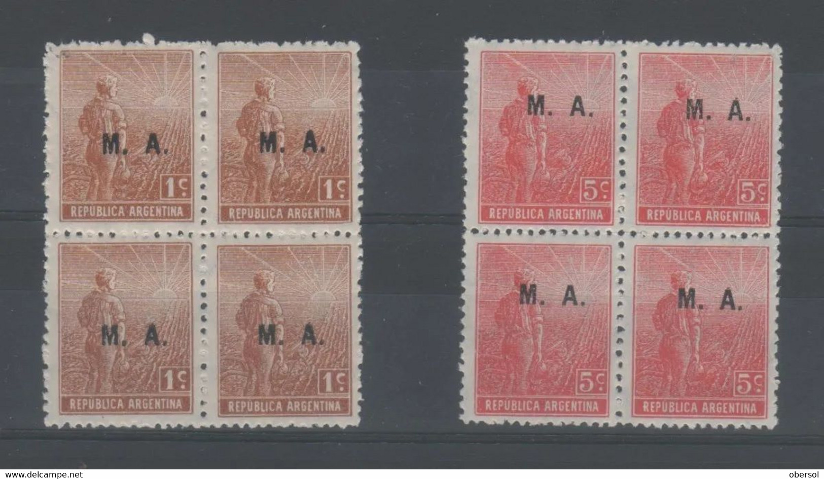 Argentina  1912 Ploughman "Labradores" Ministerial MA Two Blocks Of Four MNH - Unused Stamps