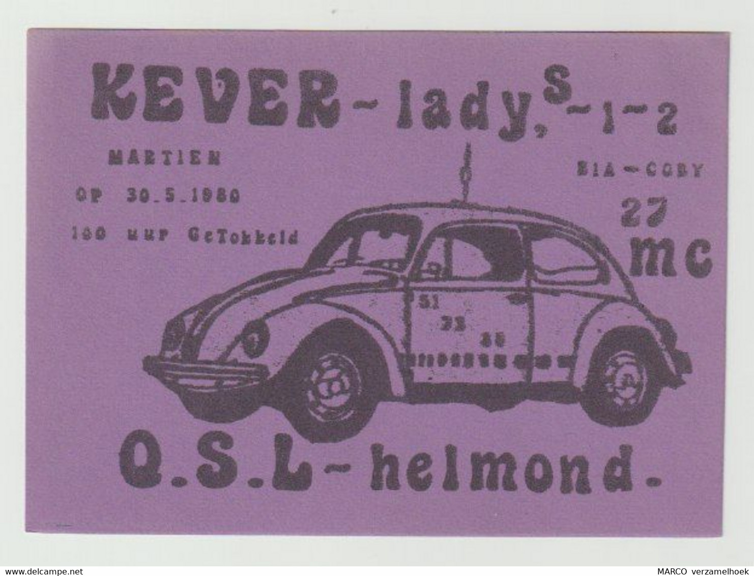 QSL Card 27MC VW Kever Lady Helmond (NL) - CB-Funk