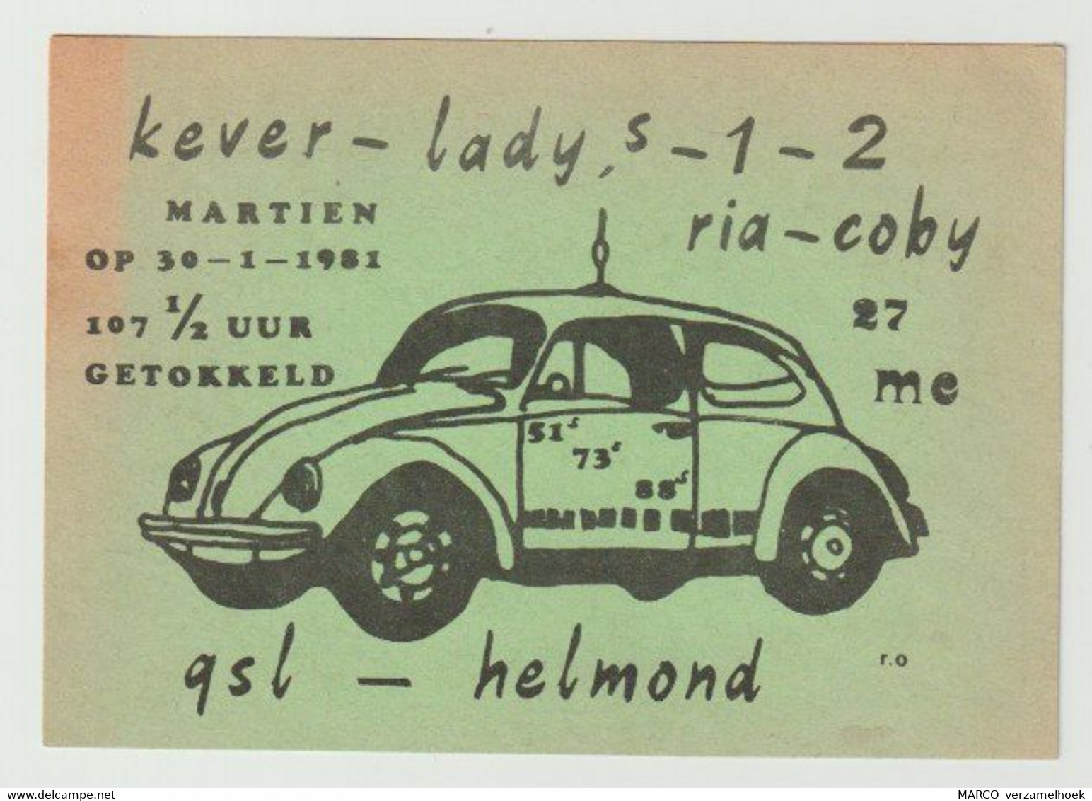 QSL Card 27MC VW Kever Lady Helmond (NL) - CB-Funk