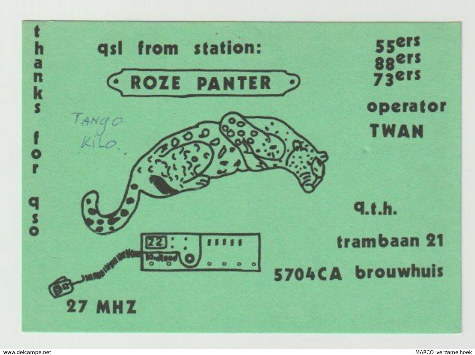 QSL Card 27MC Roze Panter Brouwhuis Helmond (NL) - CB-Funk