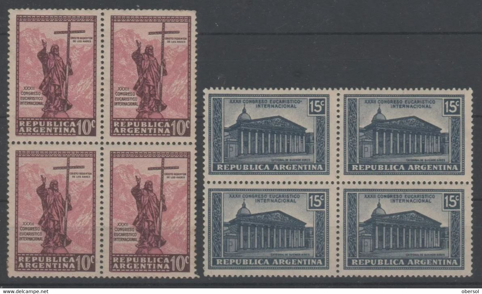 Argentina 1936 Eucaristic Congress Complete Set MNH In Block Of Four - Ungebraucht