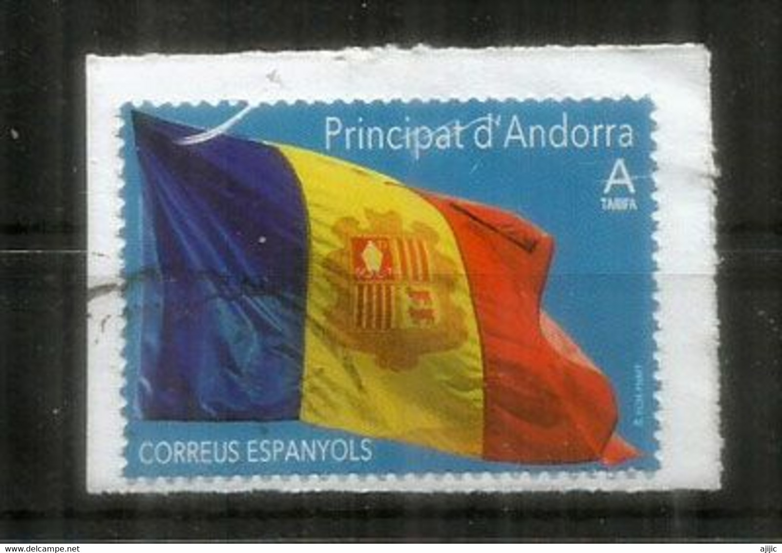Bandera D'Andorra /Drapeau D'Andorre. (Poder és Més Fort) 2020, Usado, Primera Calidad. AND ESP - Usati