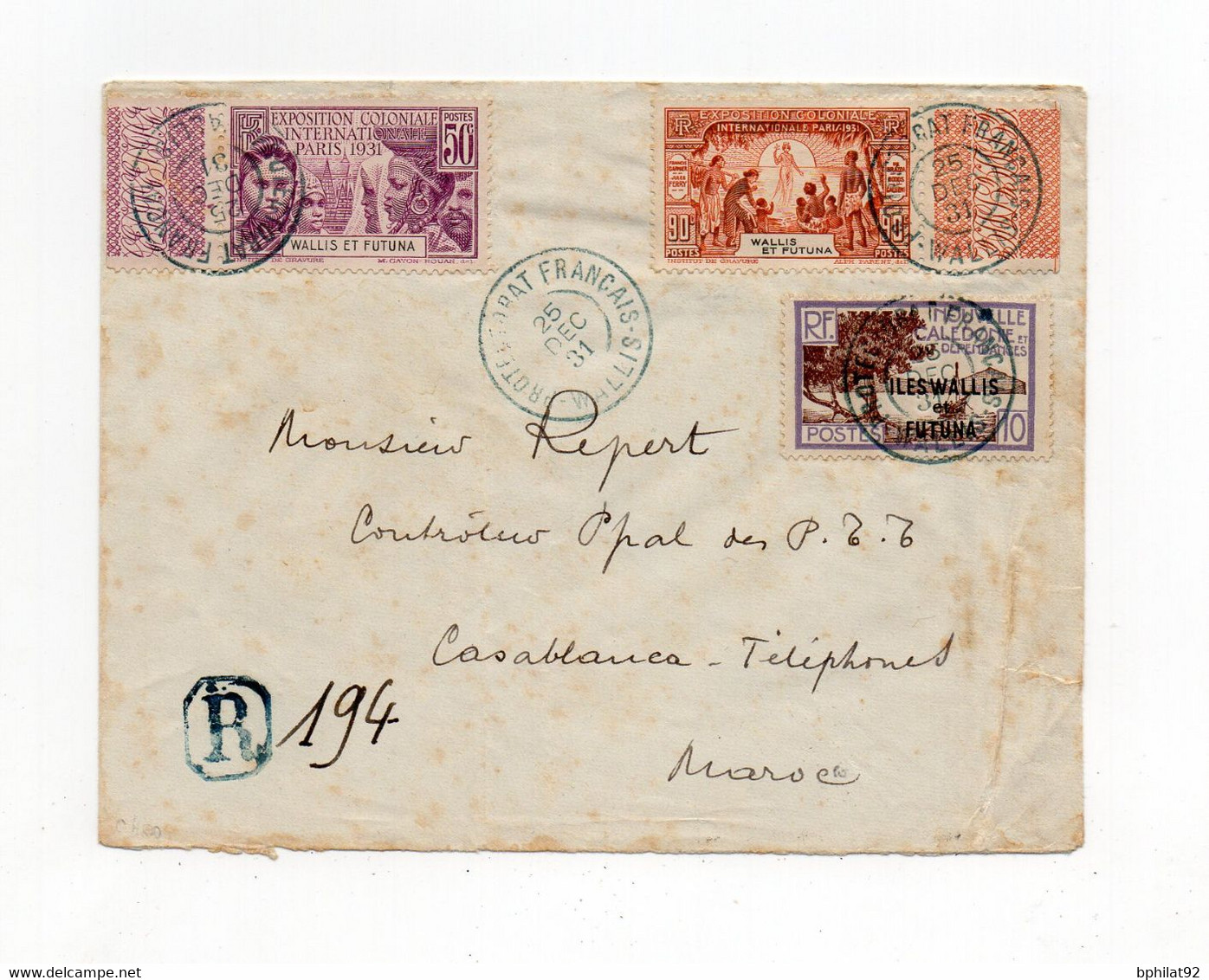 !!! WALLIS ET FUTUNA, LETTRE RECO POUR LE MAROC DU 25/12/1931, AFFRANCH EXPO 1931 - Covers & Documents