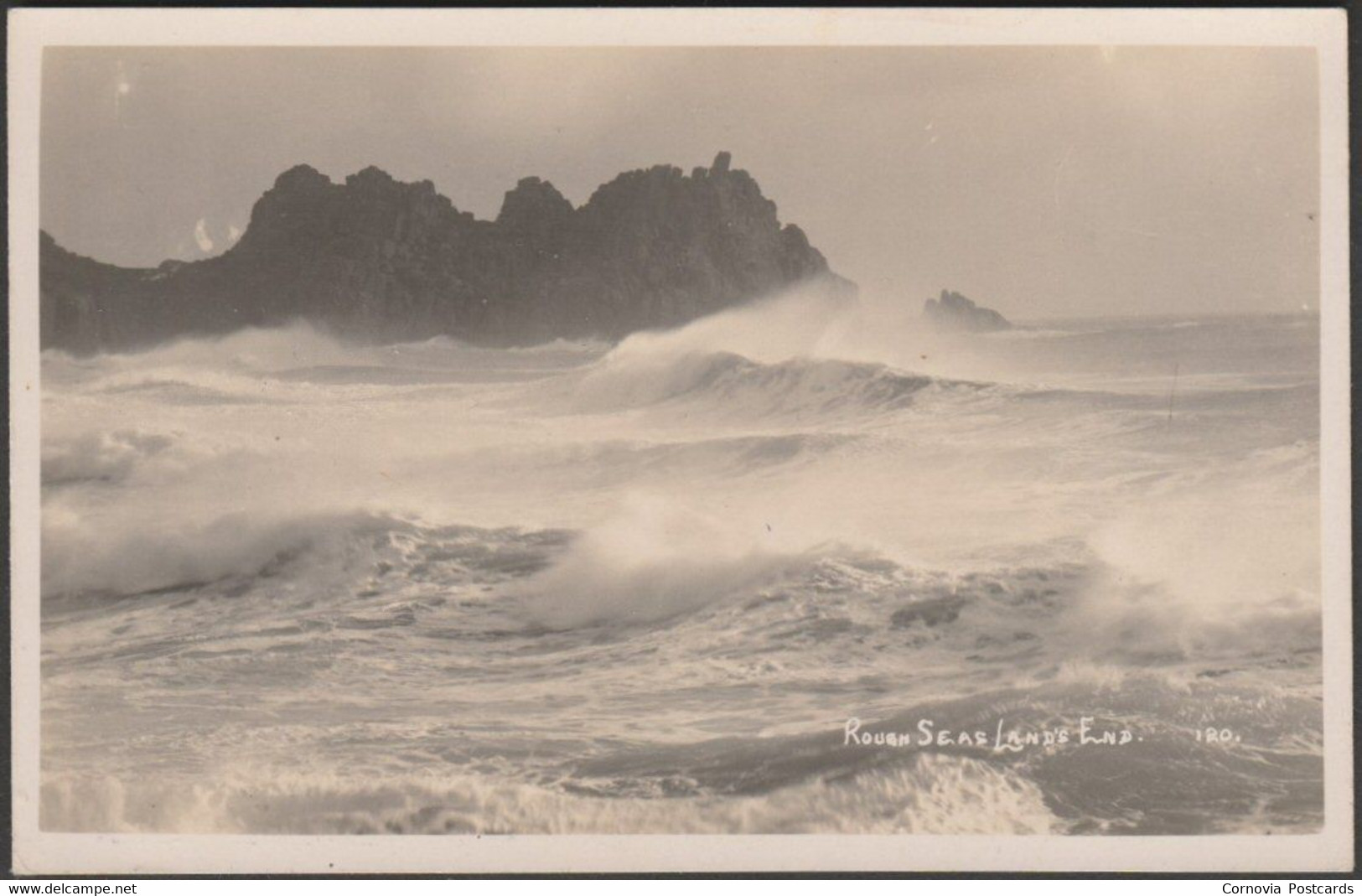 Rough Seas, Land's End, Cornwall, C.1940s - First & Last House RP Postcard - Land's End