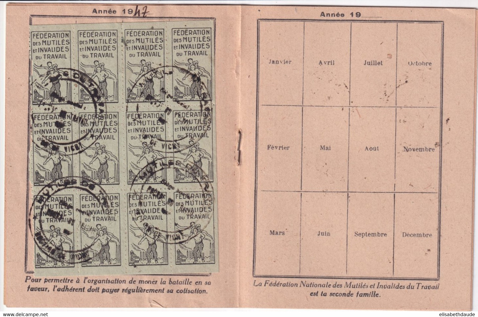 1947 - VIGNETTES Des MUTILES ET INVALIDES Du TRAVAIL Sur CARNET COMPLET De BELLERIVE SUR ALLIER - Lettres & Documents