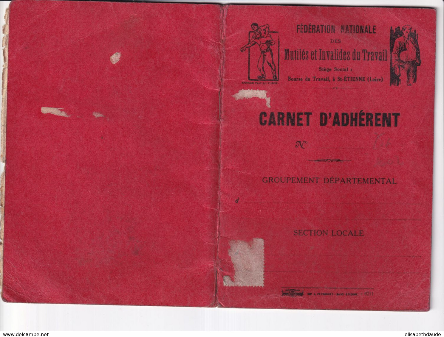 1940 à 1946 - VIGNETTES Des MUTILES ET INVALIDES Du TRAVAIL Sur CARNET COMPLET De BELLERIVE SUR ALLIER - Cartas & Documentos