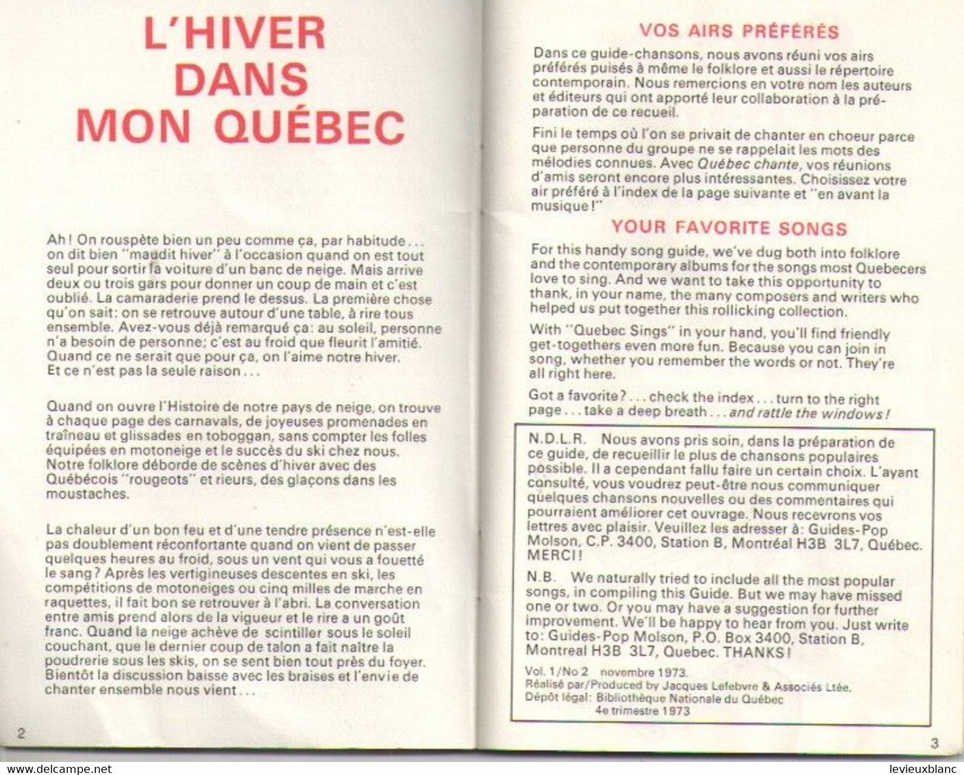 Bière/ Petit Fascicule/ MOLSON/Guide Chanson Vol 1 N°2/"Québec Chante"/"Québec Sings"/Anglais Et Français /1973   VPN372 - Andere & Zonder Classificatie