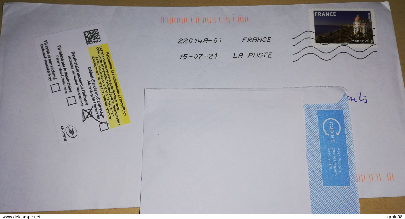 Enveloppe Monde 20gr 3321 - Lettres & Documents