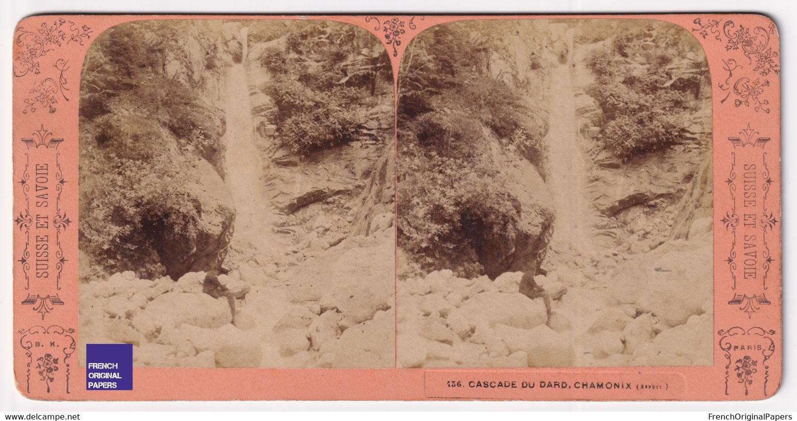 Cascade Du Dard - Photo Stéréoscopique 1890 Suisse & Savoie B.K .éditeurs - Chamonix Mont-Blanc C5-35 - Stereoscopio
